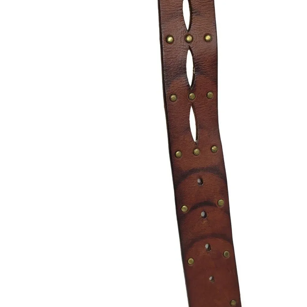 AEO Genuine Leather Brown‎ Belt M Perforated Studded Boho Country Cowgirl